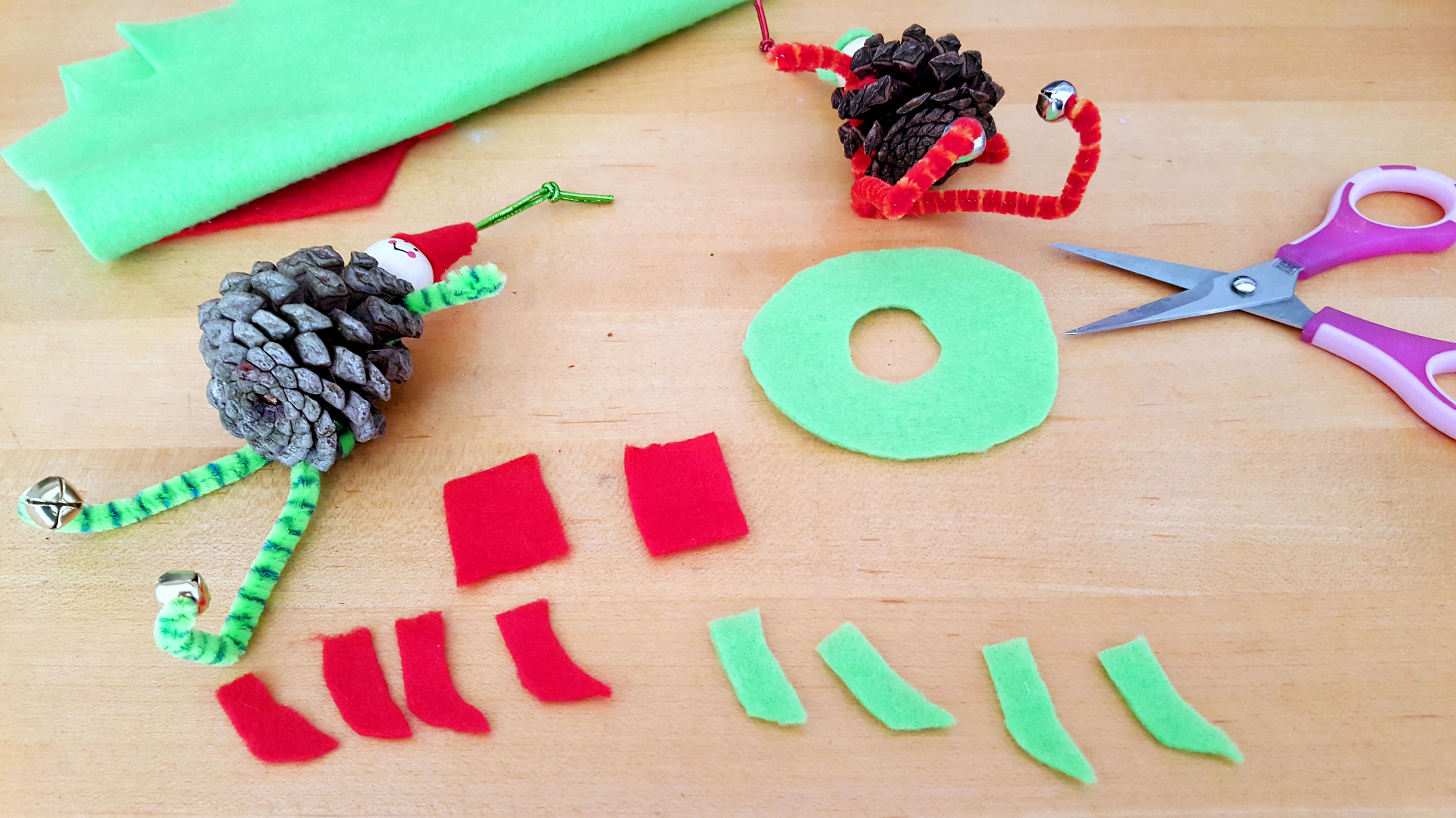 Pine Cone Elf Ornaments Step 6: Pipe cleaner clothes for Elf ornaments. | OrnamentShop.com