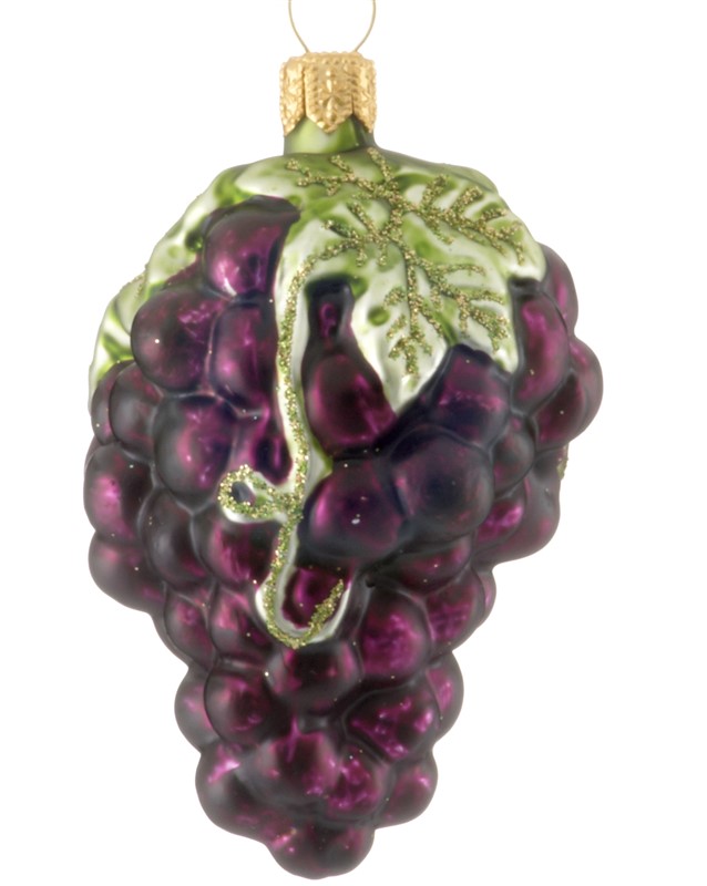 A Polish glass ornament of a bunch of grapes with added sparkle to details, perfect for a magical Christmas tree. | OrnamentShop.com