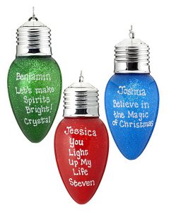Light bulb Christmas ornaments in red, blue and green. | OrnamenttShop.com