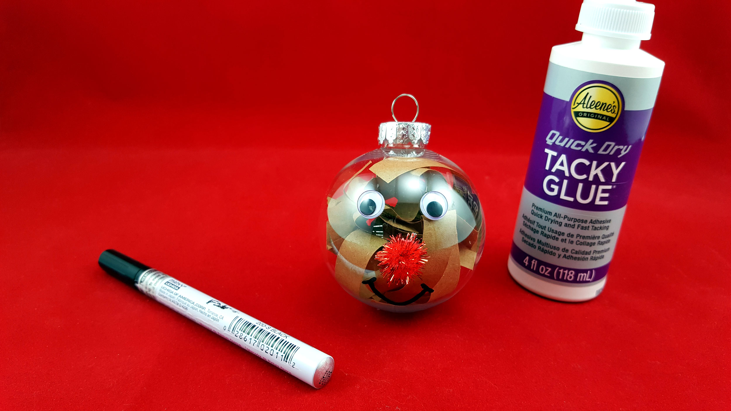 Reindeer ornament glue on eyes, pompom nose and draw mouth. | OrnamentShop.com