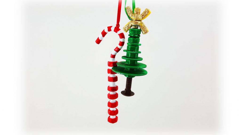 An easy Christmas ornament craft to make DIY metal ornaments with nuts and screws with your kids. | OrnamentShop.com