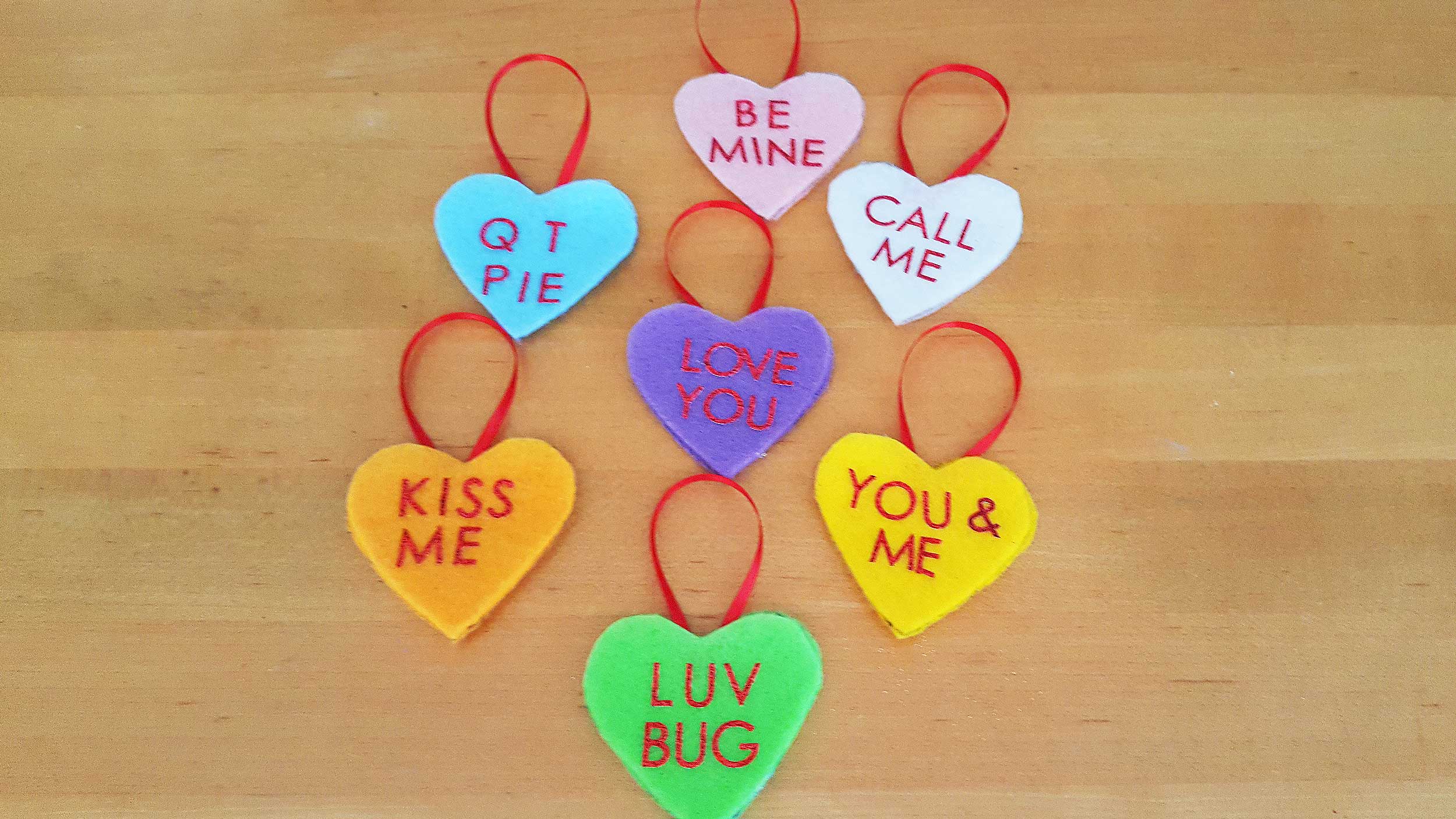 Valentine's Day ornaments DIY with Conversation Hearts. Easy gifts for your kids! | OrnamentShop.com