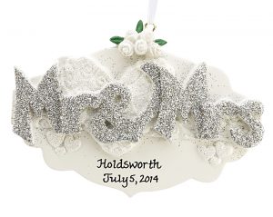 An ornament with Mr. & Mrs. for newlyweds and married couples to hang on the Christmas tree. | OrnamentShop.com