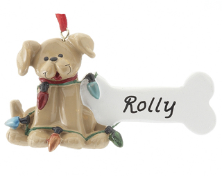 Tan Dog with Lights for dog's first Christmas ornament. | OrnamentShop.com