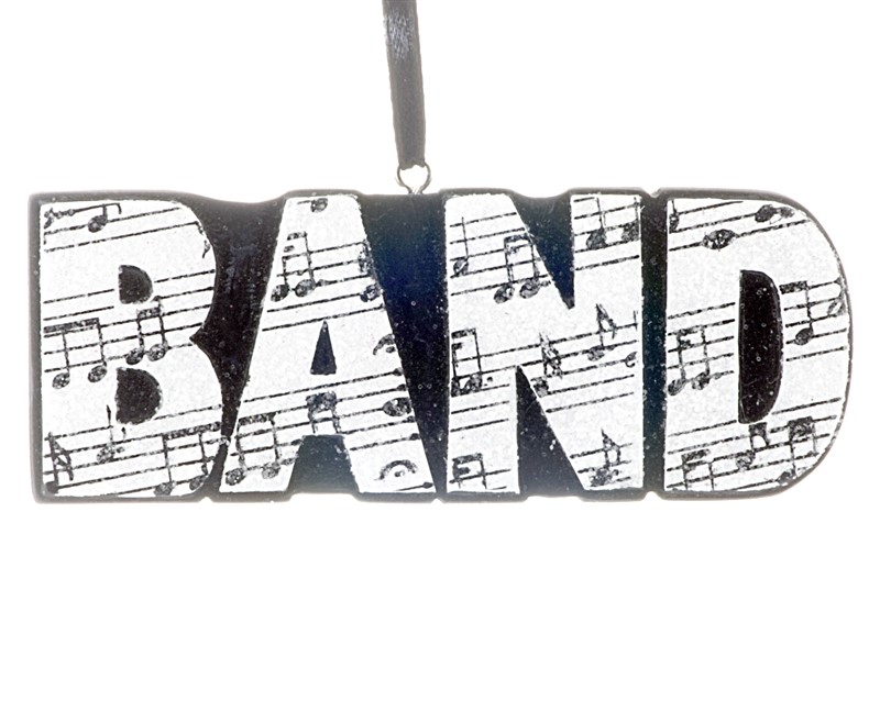 A personalized Christmas ornament with the word BAND in sheet music. | Ornament Shop