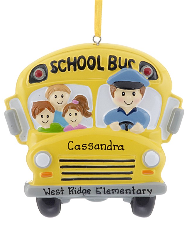 A school bus personalized Christmas ornament for teachers, bus drivers and students. | Ornament Shop
