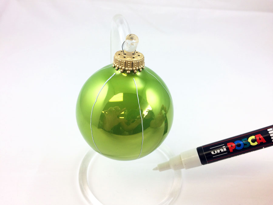 Draw white lines around green glass ornament | OrnamentShop.com
