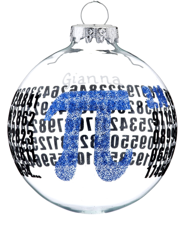 A personalized Christmas ornament with pi and its sequence on a clear glass ball. | Ornament Shop