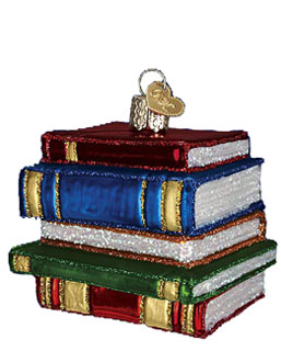 A personalized Christmas ornament with a stack of books, perfect for English teachers and students. | Ornament Shop