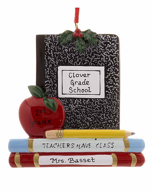A personalized Christmas ornament for teachers or students with a stack of books. | Ornament Shop