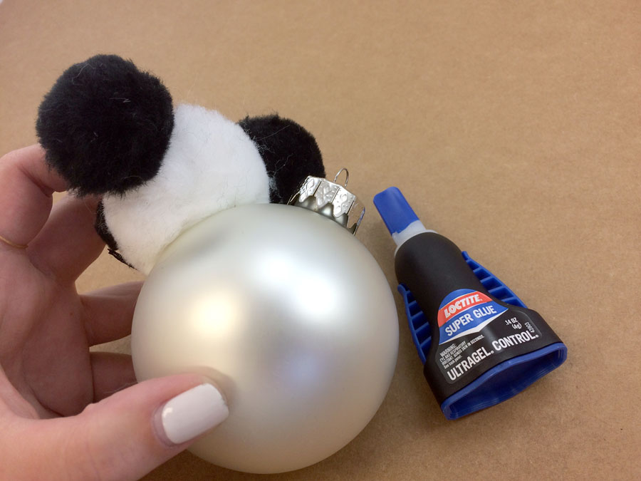 Glue Panda head to glass ornament ball | OrnamentShop.com