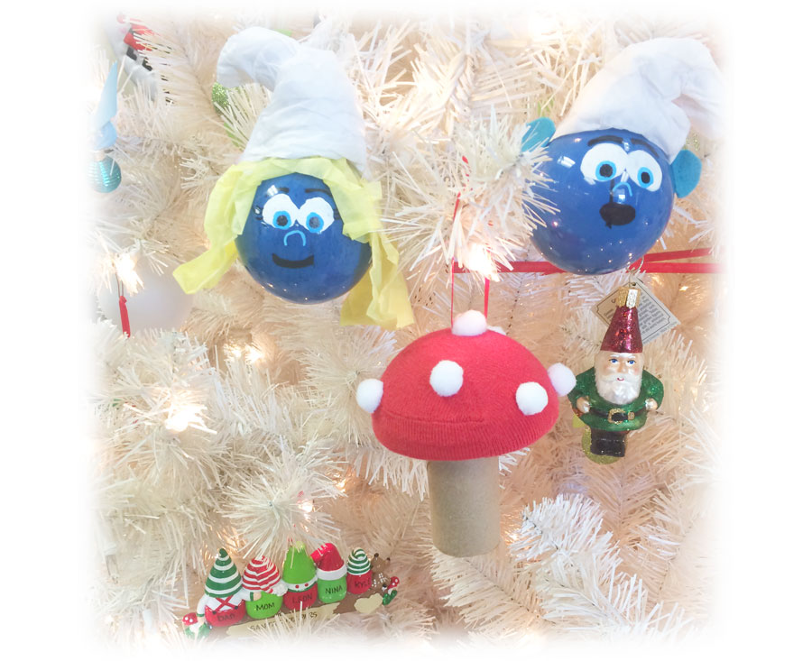 DIY Toadstool & Smurf Ornaments on tree | OrnamentShop.com