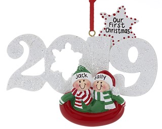 2019 Couple in a sled ornament to celebrate a couple's first Christmas. | Ornament Shop